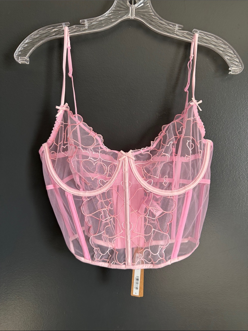 SKIMS Sheer Pink Embroidered Bustier Bra Top